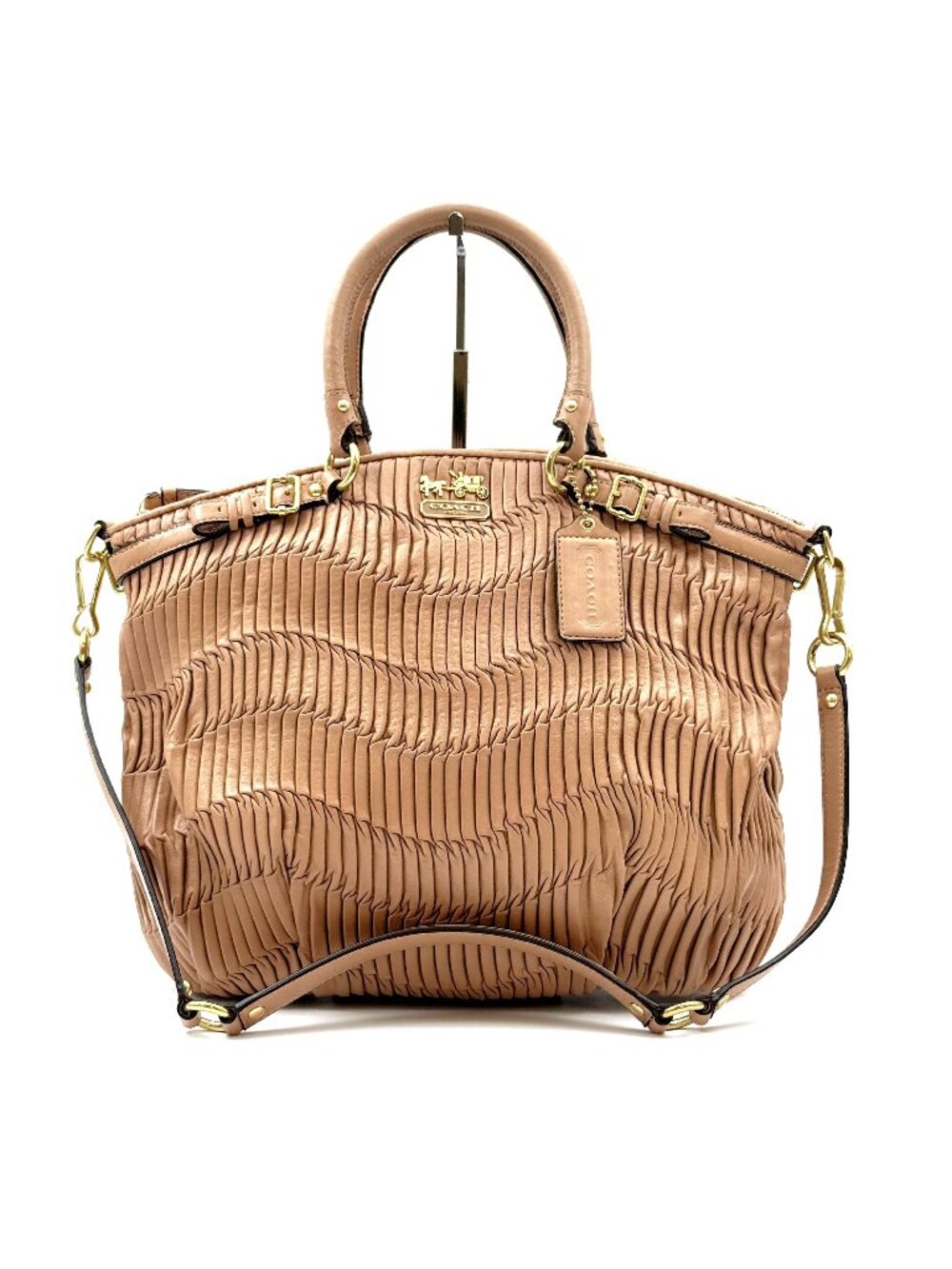 Coach Madison Gathered Leather Sophia Satchel Tan Brown Shoulder Crossbody Bag